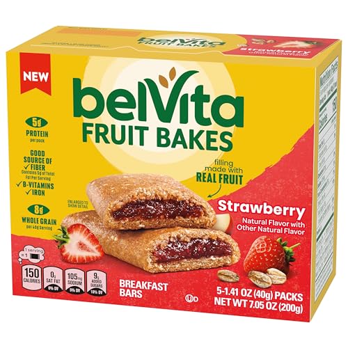 BELVITA FRUIT BAKES, STRAWBERRY, SOFT BAKED BREAKFAST BARS, 5 PACKS (2 FRUIT BARS PER PACK)