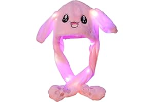 MONYPLAY Light-Up Plush Bunny Hat Jumping Bunny Hat Stitch Rabbit Ear Cap Floppy Moving Ear Hat for Kids Girls Boys Cosplay