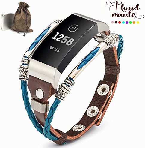 KIMBOB Compatible for Fitbit Charge 3 Strap, Handmade Leather Charge 3 SE Band, Replacement Unique Bracelet Strap, Wristbands with Adjustable Size, Fashion Wristband Straps for Women Men Lover