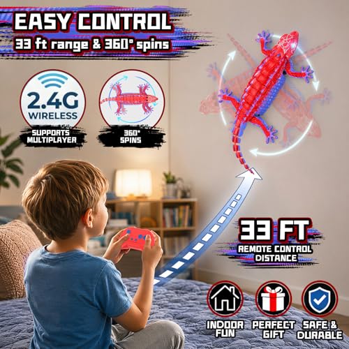 Loueouv RC Wall Climbing Gecko, Rechargeable Remote Control Robot for Kids | 360° Rotating RC Stunt Car with Light, Wall Crawler Lizard Toys for 3-12 Year Old Boys Girls Kids Toys