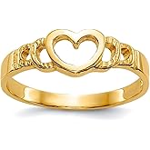 JewelryWeb 10k Solid Yellow Gold Love Heart Ring Size 3.00 Statement Ring
