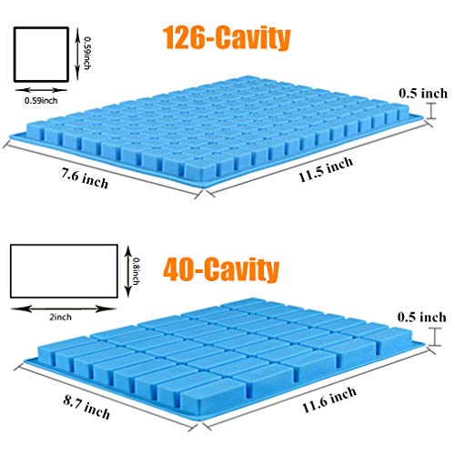 (2 PCS) 126/40 Cavity Square/Rectangle Silicone Candy Mold + 100pcs Gold Polka Candy Wrappers,for Mini Gummy Chocolate Jelly Ice Cube Truffles Pralines Caramels Ganache