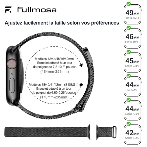 Fullmosa Compatible Apple Watch Band 49/46/45/44/42mm(S3 2 1) Men Stainless Steel iwatch Band for iWatch Ultra SE 3/2/1 Series 11 10 9 8 7 6 5 4 3 2 1 49/46/45/44/42mm Black