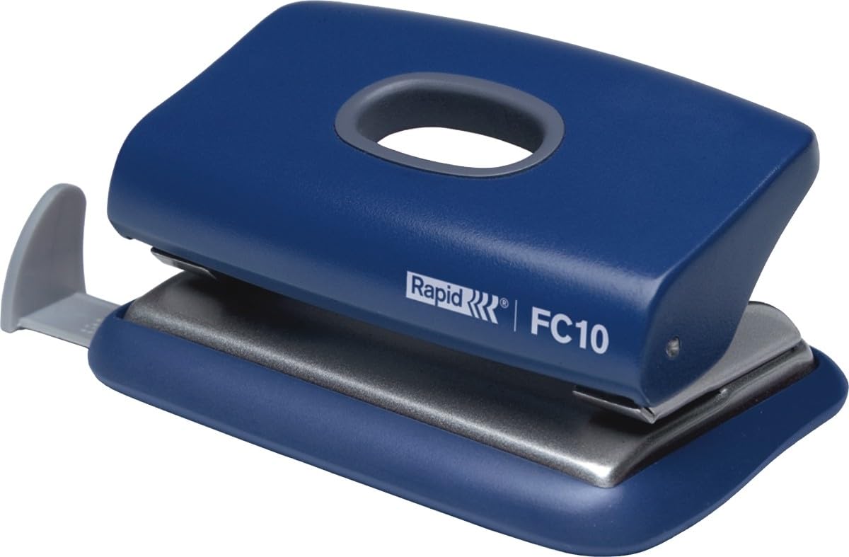 Rapid Fashion FC10 Mini 2 Hole Punch, Punches up to 10 Sheets, Adjustable Guide Bar, Ergonomic Design, Blue, 23638502