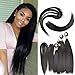Hair Extensions Straight Hair Bundles with Closure Synthetic Hair 4 bundles Weave Natural Black Color (10'' 12'' 14'' 16'')