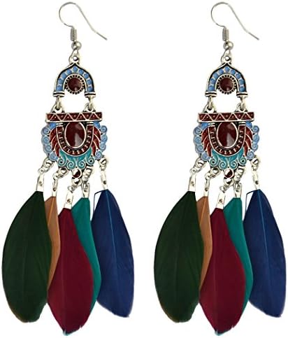 Bohemian Tassel Drop Earrings For Women Wedding Party Jewelry Natural Feather Dangling Earrings
