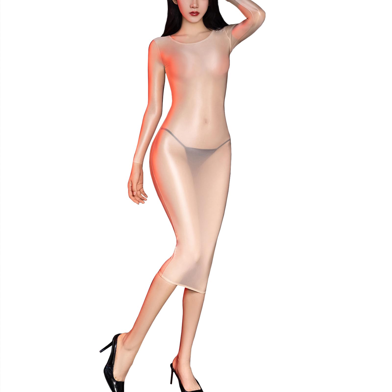 RUIBAVYA Bodysuits for Women Glossy Nylon Bodystocking Shiny Tights Long Sleeve Catsuit Oily Pantyhose