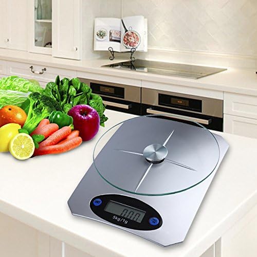 AUYE Digital Kitchen Scale Multifunction Food Scale,Removable Glass Weighing Platform,11 lb 5 kg(Batteries Included)