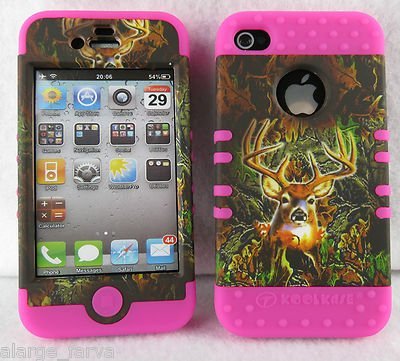 iPhone 4 4S ishield Snap On Hybrid Camouflage Camo Deer Case With Hot Pink