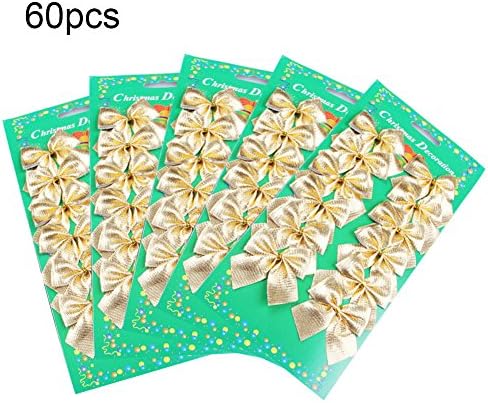 60 Pcs 5.5cm Mini Christmas Charms Decorative Hanging Ornaments Bowknot Ribbon Bows - Gold
