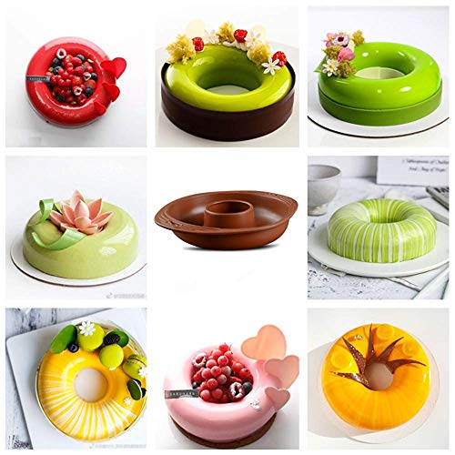 Brown Ring Mold Cake Pans 8-1/2 inch Diam,Round Silicone Donut Mould Non-Stick,Chocolate Mousse Mould,DIY Decorative Baking Tray,Baking Tools Cake Decorating Plate