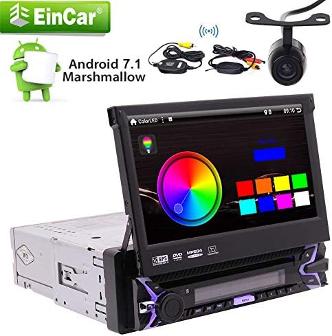 Eincar Android 7.1 Auto Build-in WiFi AM/FM Mirror Link Car Stereo Single Din with 7inch 1024*600 super high definition digital screen and GPS Navigation with wireless Backup Camera support Steering