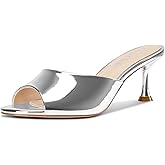 DearOnly Womens Open Toe Low Kitten Heel Sandals Slip-on Stiletto Mules Patent Leather Prom Dress Shoes 2.6 Inches Heels