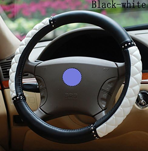 Car Interior Accessories Fashion Car Steering Wheel Cover Imitation Sheepskin Ms. Female Cute Handlebar Four Seasons General for All Car Steering Wheel The Outer Diameter Range 37-38cm (Black&White)