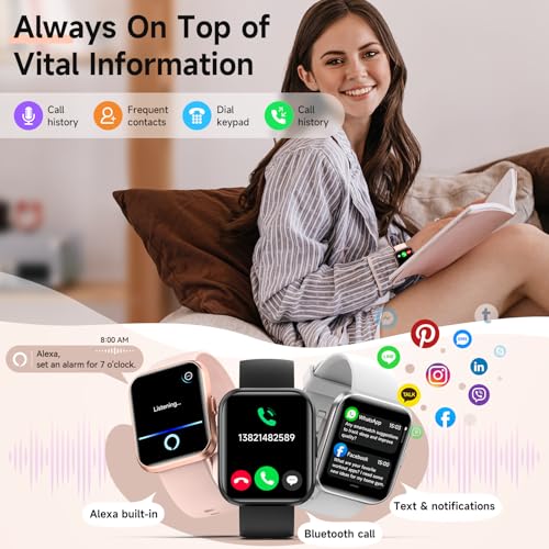Smart Watches for Women, 1.8" Touch Screen Fitness Tracker for Android & iPhone, Answer/Make Calls, Alexa Built-in, Heart Rate/Sleep/SpO2 Monitor Smartwatch, 3ATM Waterproof, 101+ Sport Modes, 2 Bands