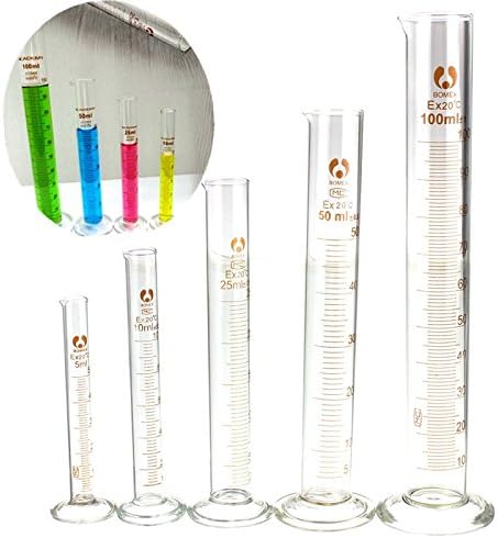 Qingdao 5Pcs/Set 5ml +10ml + 25ml + 50ml +100ml Graduated Cylinder Measuring Tube Lab Glass Chemistry Accessories Tool (Color Transparent)