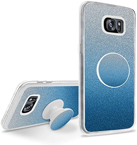 Galaxy S7 Edge Bling Case, Shining Glitter TPU Rubber Protective Shock-Absorption &amp; Skid-proof Cover Case with Multifunction Pop Cell Phone Holder for Samsung Galaxy S7 Edge - Blue