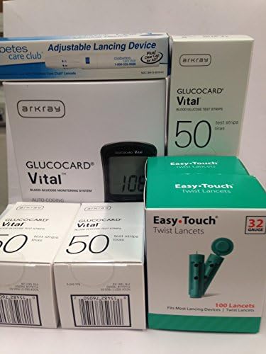Arkray Glucocard Vital Blood Glucose Monitoring System + 200 Test Strips + 200 EasyTouch Lancets + Free Lancing Device (32 Gauge)