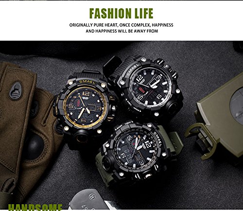 KXAITO Men's Watches Sports Outdoor Waterproof Military Watch Date Multi Function Tactics LED Alarm Stopwatch (Gold)