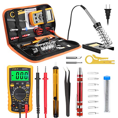 Soldering Iron Kit-Turnraise Soldering Iron 60 W Adjustable,Stand,Digital Multimeter,Soldering Iron Tip Set,Screwdriver,Desoldering Pump,Wire Cutter,Solder Wire,Solder Wire,Tweezers - [110 V, US Plug] - Thumbnail 7