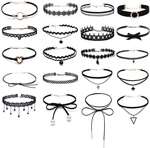 Amazon リリィチョーカーchoker 点セットリボン作り 花のレース 伸縮タイプ ペンダント付き カジュル ブラック セット チョーカー 通販