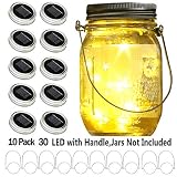 YITING Upgraded Solar Mason Jar Lid Lights, 10 Pack 30 LED Fairy Star Firefly String Lids Lights Including (10 pcs Hangers and 6 pcs PVC),for Wedding Patio Garden Party Decorations (No Jars)