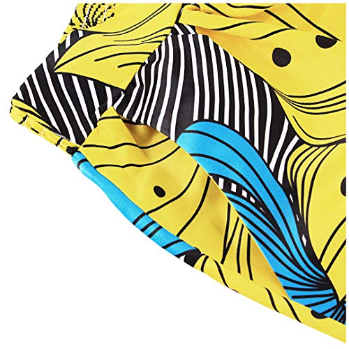 Novia's Choice Women African Floral Print Pleated High Waist Maxi Long A-Line Skirt(Big Yellow Flower M) - Thumbnail 5
