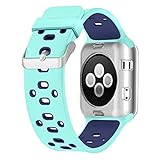 UMTELE Soft Silicone Replacement Band Sport Strap with Ventilation Holes for Apple Watch Nike+, Series 2, Series 1, Sport, Edition, Teal/Blue