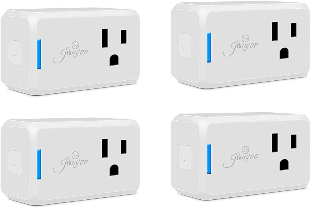 Jinvoo Wi-Fi Smart Plug Wi-Fi Mini Outlet with Timing Function,Remote Control Your Devices,Occupies Only One Socket,Works with Alexa & Google Assistant-4Pack