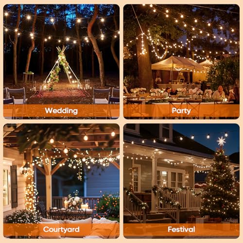 Hoteril Outdoor Garden Light Chain - 30 m, G40 Outdoor Light Chain - 42 + 2 Bulbs, Colour Temperature 2200 K, Plug Powered, Ideal for Garden Arbor, Gazebo, Balcony, Camping