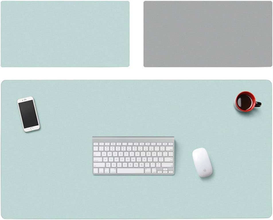 LL-COEUR Double Sided Leather Mouse Pad Multifunctional Keyboard Mat Waterproof Table Mat(800 x 400 x 2 mm, Mint Green + Gray)
