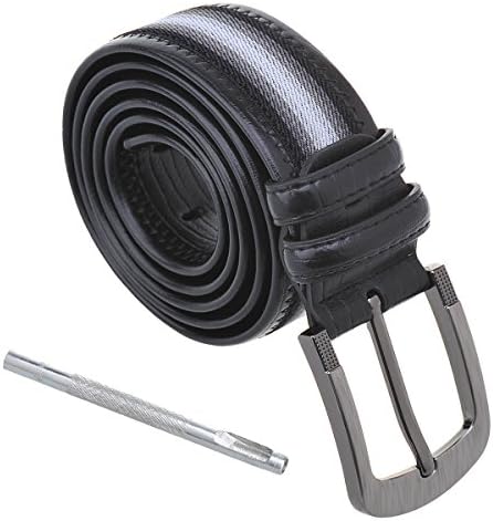 Trendy Stripe Mens Waist Belt Waistband Canvas with Genuine Leather belt (125CM, CL8)