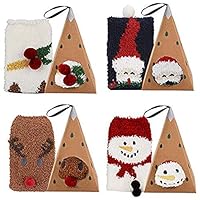 Yugust Holiday Fluffy Plush Slipper Socks, 4 Pack 3D Cartoon Christmas Socks Winter Thermal Stockings with Triangle Gift Box for Girl Women Xmas Present