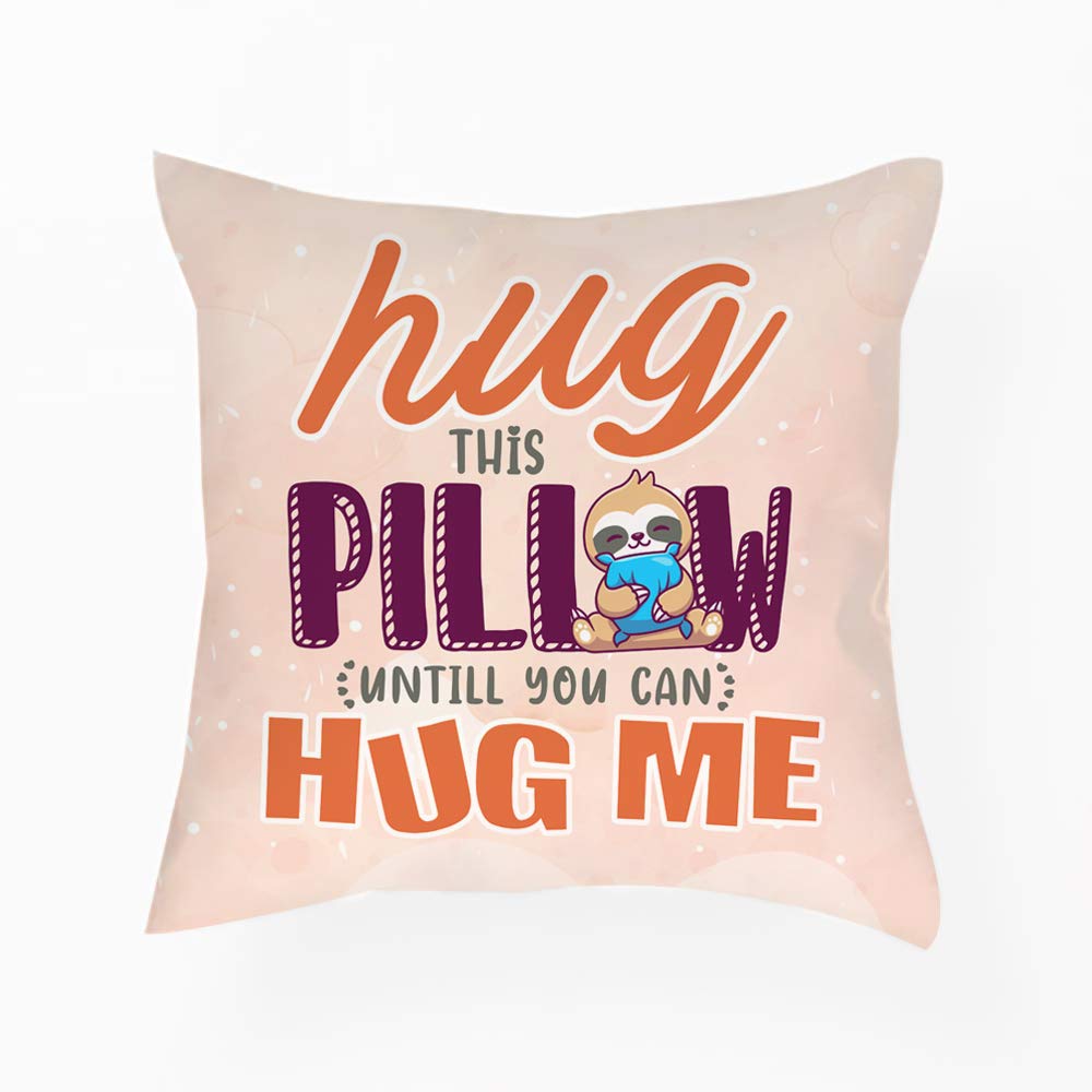 Getagift Hug This Pillow Until You Can Hug Me Valentines Day Couples Long Distance Relationship Wedding Romantic Cushion for Bedroom Cotton Satin Cushion, Throw Pillow Cushion. (Satin Cushion Cover)