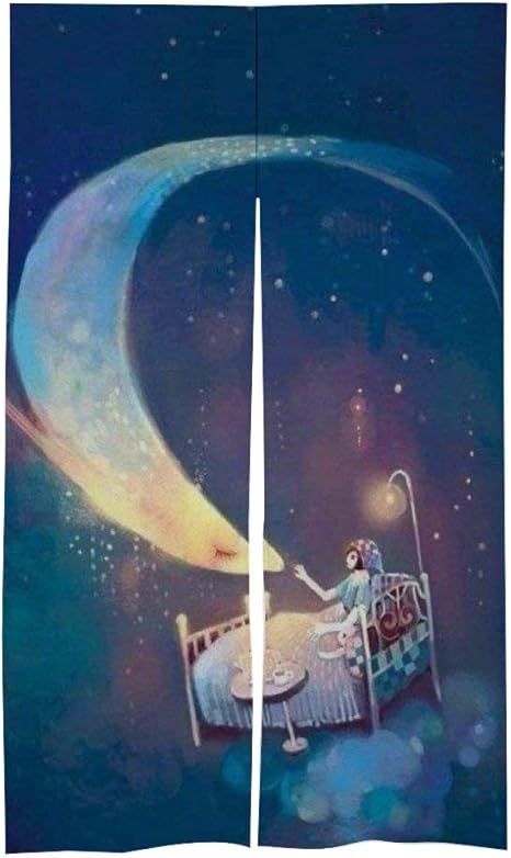 Amazon おやすみ お月様 のれん おしゃれ キッチン用 飲食店 玄関網戸 日本のカーテン 暖簾 簡易あみ戸カーテン 間仕切り取付簡単 ホーム装飾 Door Curtain 86x143cm のれん オンライン通販