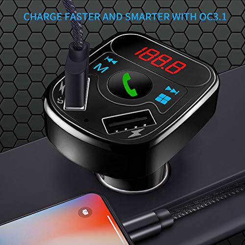 Car Charger, YUGUANG 36W QC 3.1 Dual USB Ports X7, Bluetooth 5.0 Handsets MP3 Player Hands-Free Call Smartphone APP Wireless Music USB/TF Card Power Cut Memory Function for All Smartphones - Thumbnail 2
