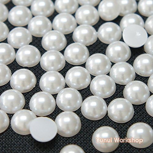 (White) 1.5mm - 14mm OR Mixed Sizes Faux Half Round Flatback Pearl Resin Cabochons Scrapbooking Nail Craft (14mm, 50pcs)