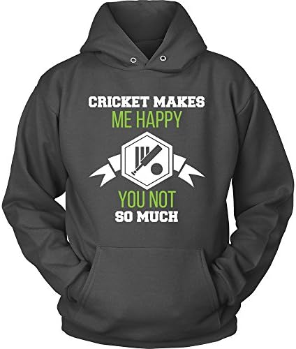 Cricket Makes Me Happy You Not So Much Batsman Bowler Hoodie (Charcoal, XL)