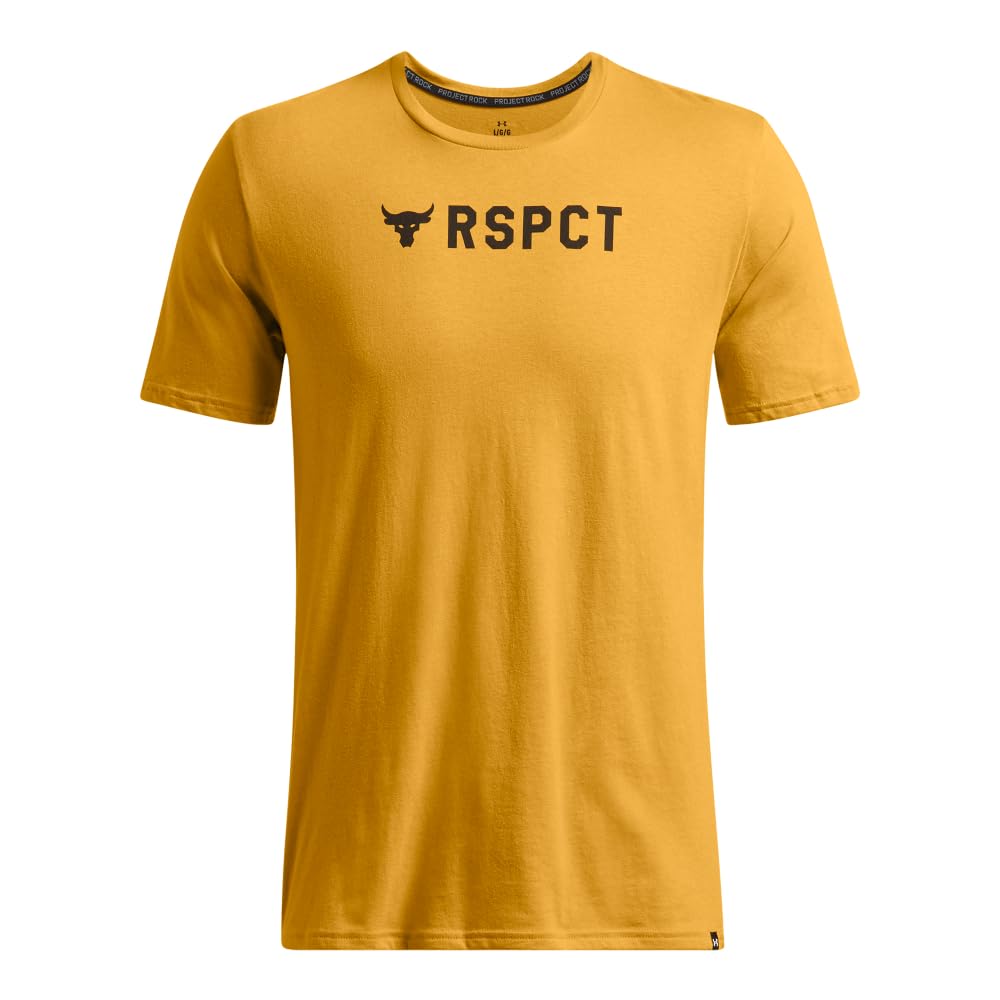 Under Armour Men’s Project Rock Respect Short Sleeve T Shirt, (711) Golden Yellow / / Black, X-Large
