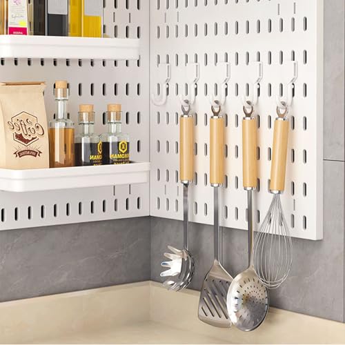 Pegboard Branco Conjunto 4 Armazenamento Montado Parede Painel Organizador Parede Combinado Kit Organizador Parede Plástico para Parede Garagem Sala Artesanato Bancada Trabalho Escritório, 30×30