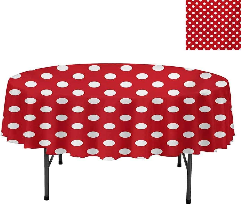 Aishare Store Polyester Fabric Table Cloth, Vintage Polka Dots with Big White Circular Round Forms N, Table Cloth for Spring Summer Party Picnic Camping, Round 50", Red