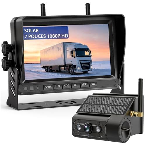 VASTEND Caméra de recul Solaire sans Fil avec écran HD 7 Pouces 1080P, caméra de recul numérique sans Fil, Batterie 10000 mAh, étanche IP69 – pour Camping-Cars, camions, fourgons aménagés (VS-7G)