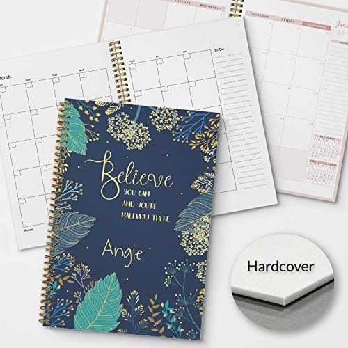 HARDCOVER Believe You Can Personalized Inspirational Monthly and Weekly Planner and Organizer, 1 full year, DATED or UNDATED OPTION, Soft Cover, lay flat wire-o spiral binding, Available in 2 sizes.