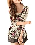 Allegra K Ladies Flower Pattern Long Princess Sleeve Stretchy Soft Peplum Top,  	L (US 14)