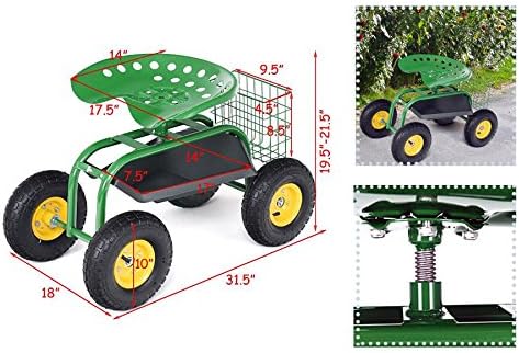 eXXtra Store Green Garden Rolling Cart Heavy Duty Tool Tray With Work Seat Planting Gardening + eBook