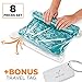 8 Travel Storage Bags for Clothes - No Vacuum or Pump Needed Space Saver - Roll-up Compression Bags Travel | 4 Large 4 Medium - Plus Luggage Tags