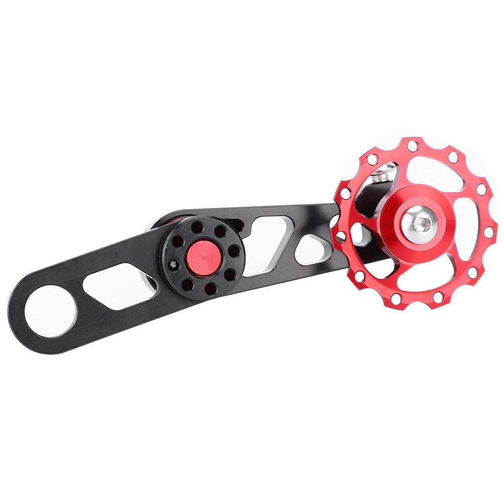 Dilwe Aluminium Bike Chain Tensioner, Single Speed Adjuster, Black & Red, 63g, Folding Bike 11T/13T Derailleur