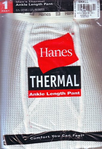 Hanes Men's Thermal Ankle Length Pant, 65% Cotton/35% Polyester, White, Small(30-32 Inch Waist)