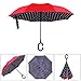 BAGAIL Double Layer Inverted Umbrellas Reverse Folding Umbrella Windproof UV Protection Big Straight Umbrella for Car Rain Outdoor with C-Shaped Handle (Red Blue Dot)