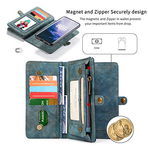 image for Simicoo OnePlus 7 Pro Leather Wallet Zipper Purse Detachable Card Slot